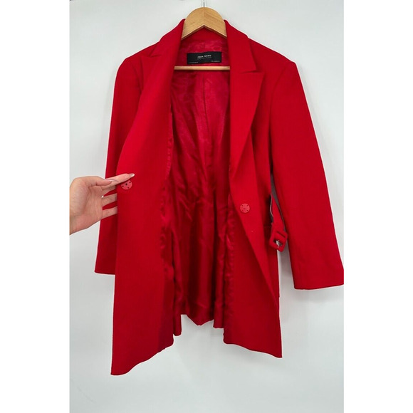 Zara Red Single Button Belted Blazer Jacket Women's Size Small Classy Business - Picture 6 of 8